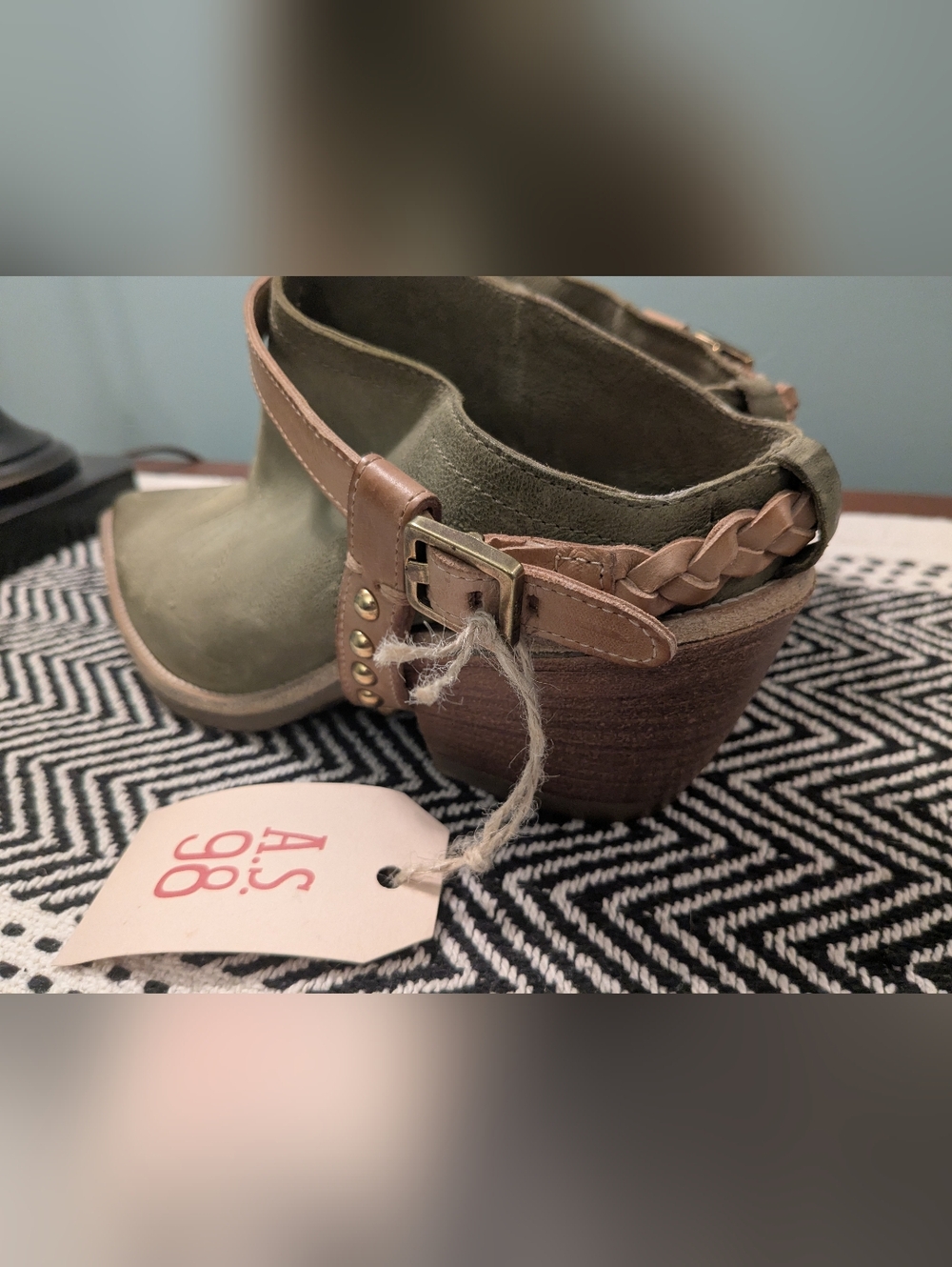 AS98 Clif Mules in sage green leather Size 39 8 8.5 - Picture 2 of 9